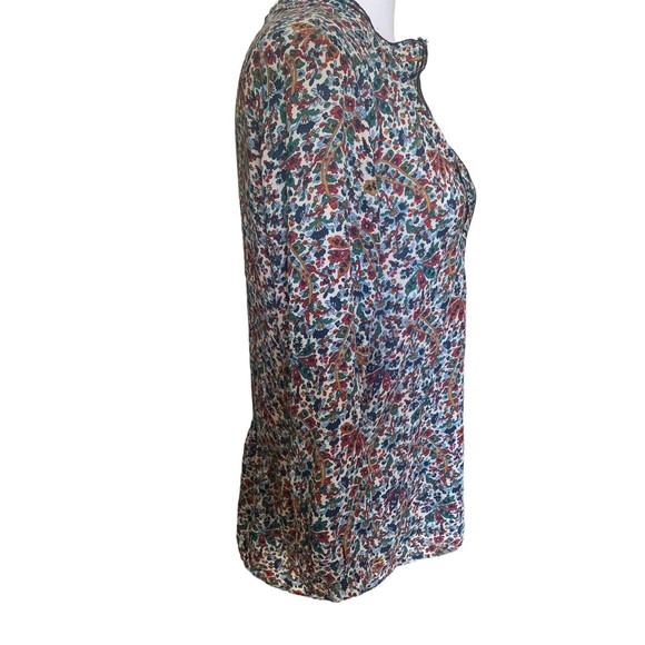 Zara Basic Boho Floral Navy Blue Red Gold Green Popover Blouse Top Shirt Size M - Picture 3 of 14